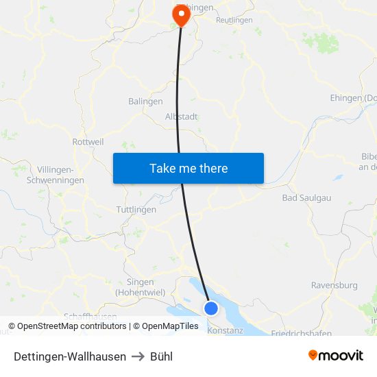 Dettingen-Wallhausen to Bühl map