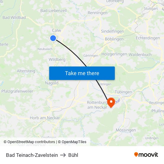 Bad Teinach-Zavelstein to Bühl map