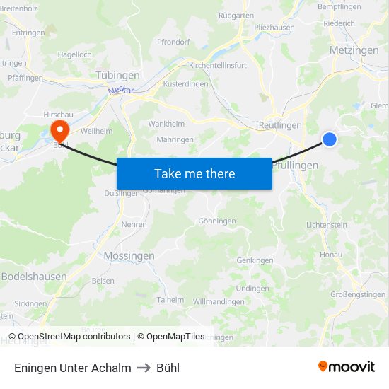 Eningen Unter Achalm to Bühl map