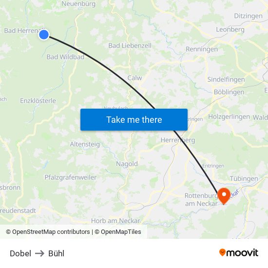 Dobel to Bühl map