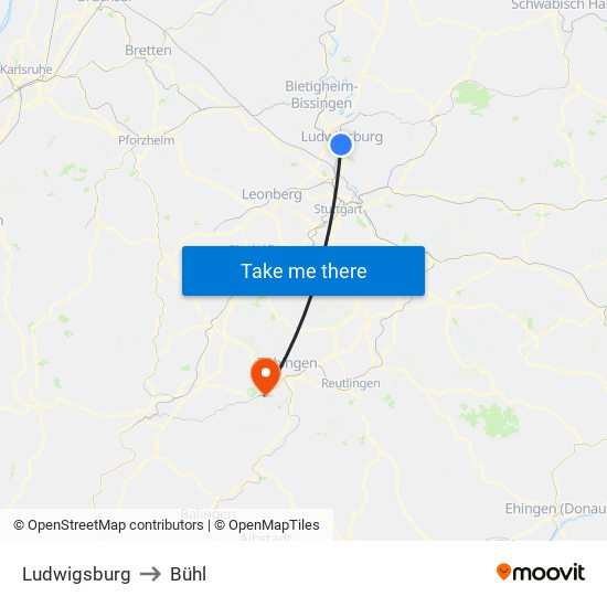 Ludwigsburg to Bühl map