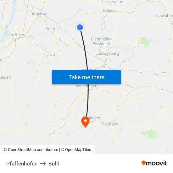 Pfaffenhofen to Bühl map