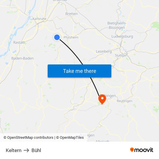 Keltern to Bühl map