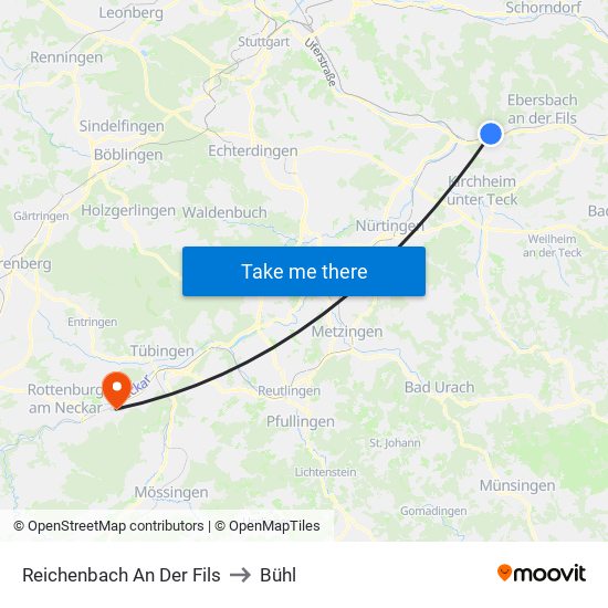 Reichenbach An Der Fils to Bühl map