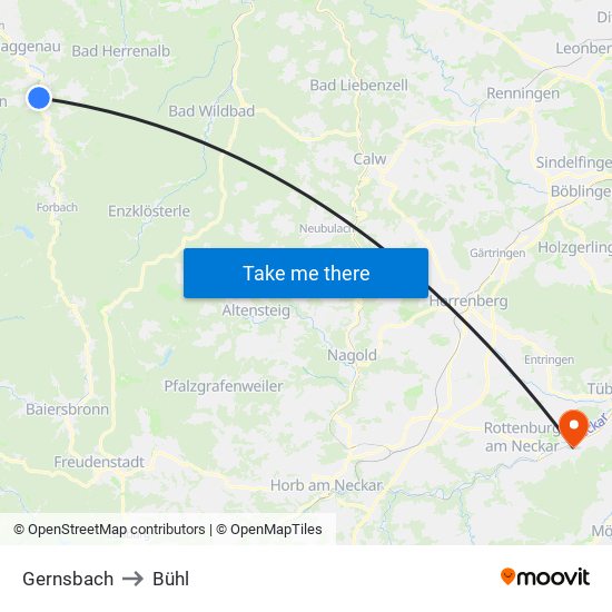 Gernsbach to Bühl map