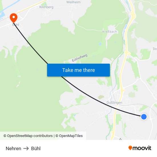 Nehren to Bühl map