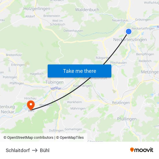 Schlaitdorf to Bühl map