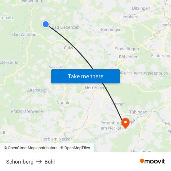 Schömberg to Bühl map