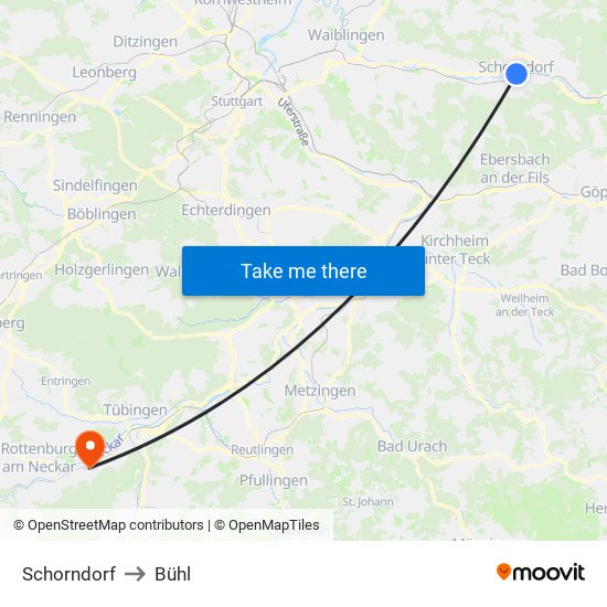 Schorndorf to Bühl map