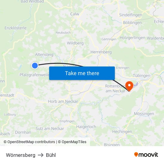Wörnersberg to Bühl map