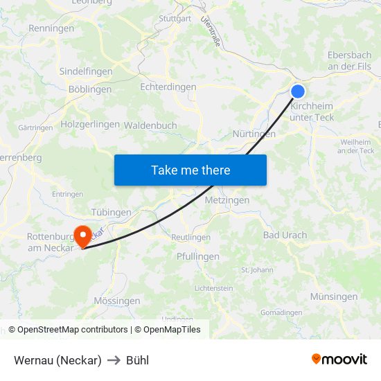 Wernau (Neckar) to Bühl map