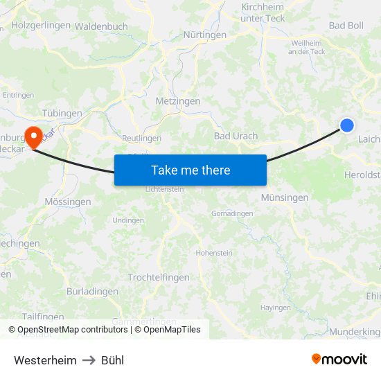 Westerheim to Bühl map