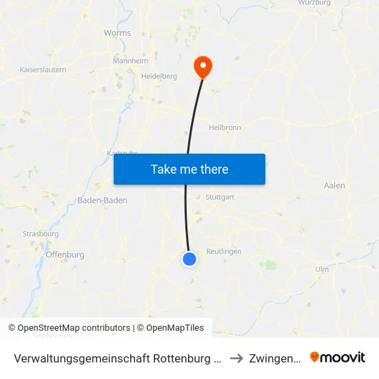 Verwaltungsgemeinschaft Rottenburg am Neckar to Zwingenberg map