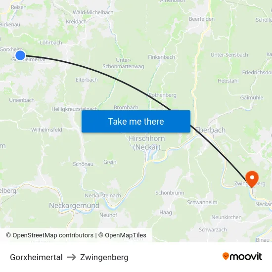 Gorxheimertal to Zwingenberg map
