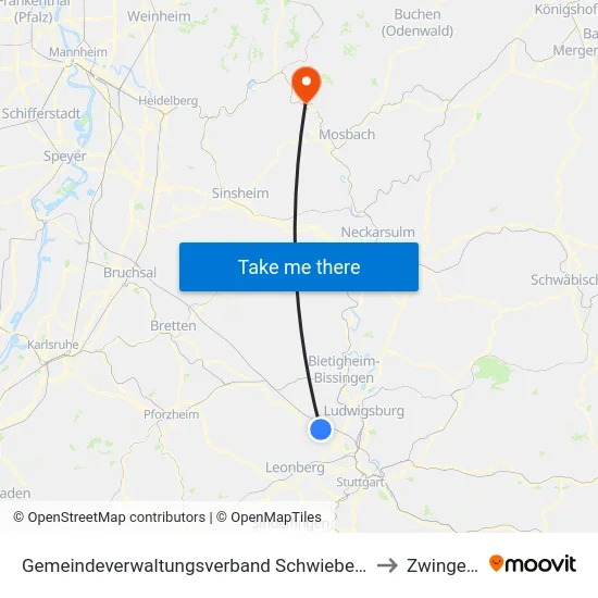 Gemeindeverwaltungsverband Schwieberdingen-Hemmingen to Zwingenberg map