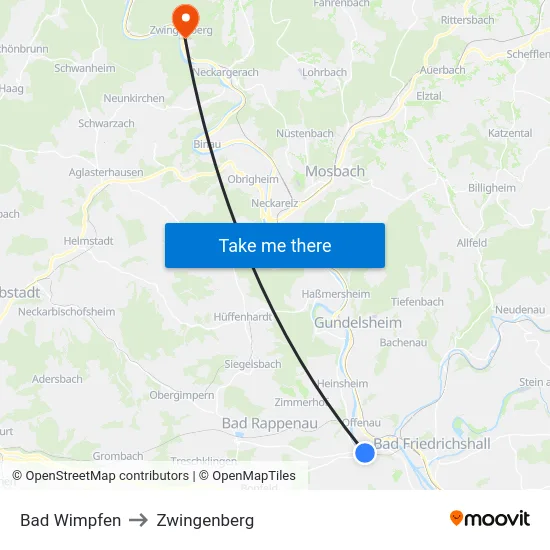 Bad Wimpfen to Zwingenberg map