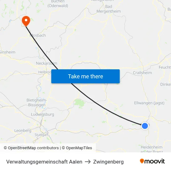 Verwaltungsgemeinschaft Aalen to Zwingenberg map