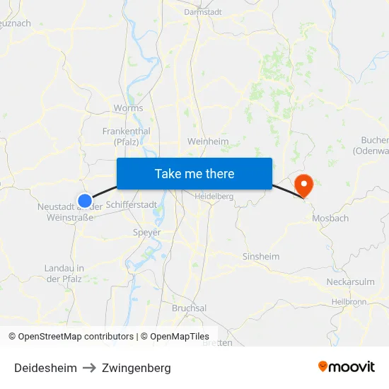 Deidesheim to Zwingenberg map