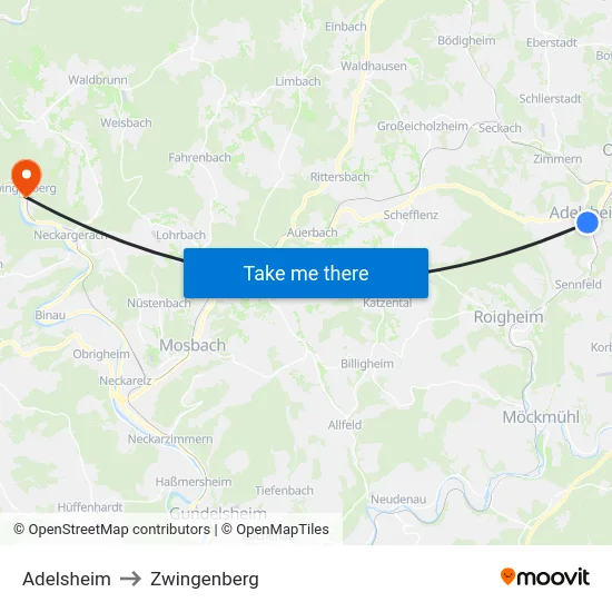 Adelsheim to Zwingenberg map