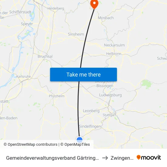 Gemeindeverwaltungsverband Gärtringen/Ehningen to Zwingenberg map