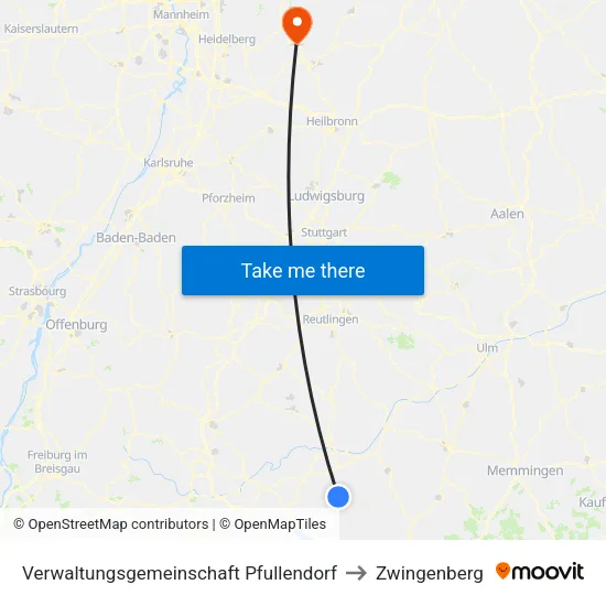 Verwaltungsgemeinschaft Pfullendorf to Zwingenberg map