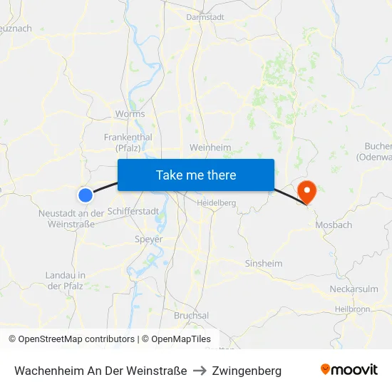 Wachenheim An Der Weinstraße to Zwingenberg map