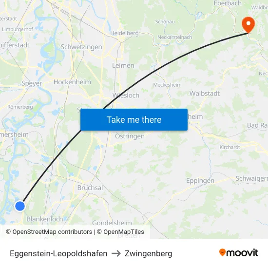 Eggenstein-Leopoldshafen to Zwingenberg map