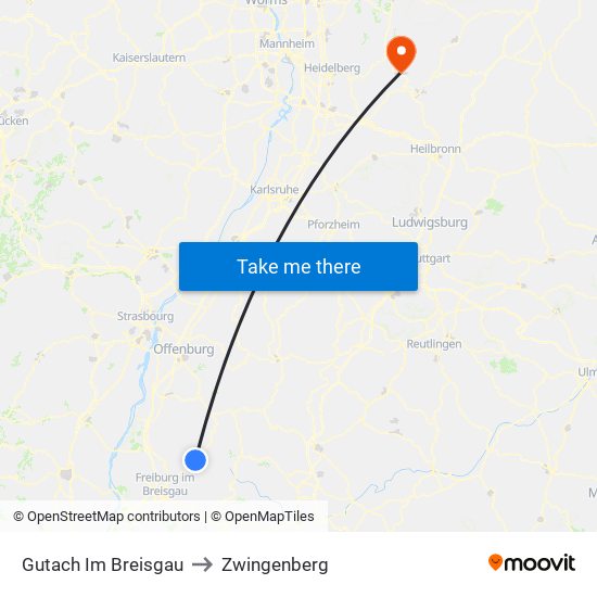 Gutach Im Breisgau to Zwingenberg map