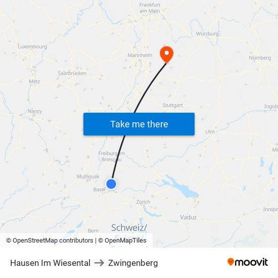 Hausen Im Wiesental to Zwingenberg map