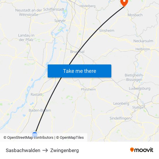 Sasbachwalden to Zwingenberg map