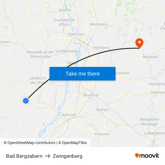 Bad Bergzabern to Zwingenberg map