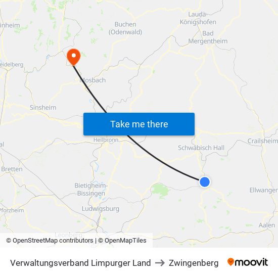 Verwaltungsverband Limpurger Land to Zwingenberg map
