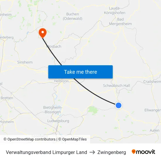 Verwaltungsverband Limpurger Land to Zwingenberg map