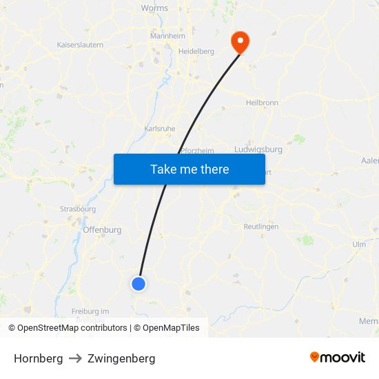 Hornberg to Zwingenberg map