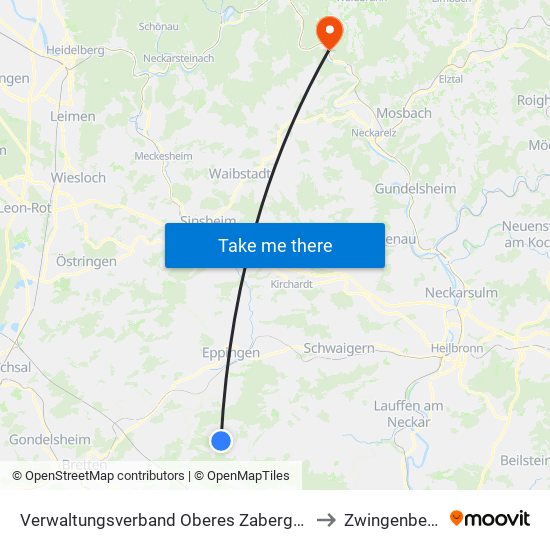 Verwaltungsverband Oberes Zabergäu to Zwingenberg map