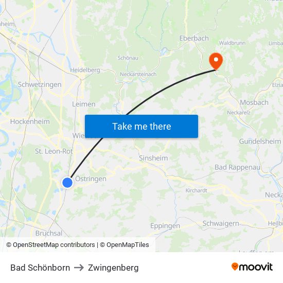 Bad Schönborn to Zwingenberg map