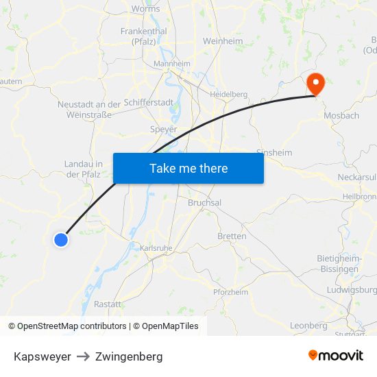 Kapsweyer to Zwingenberg map