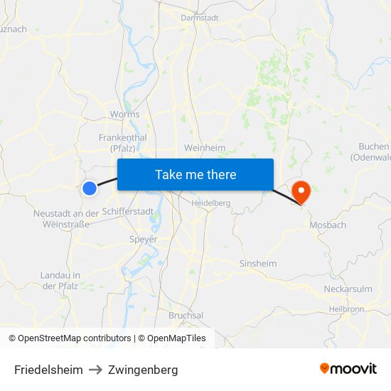 Friedelsheim to Zwingenberg map