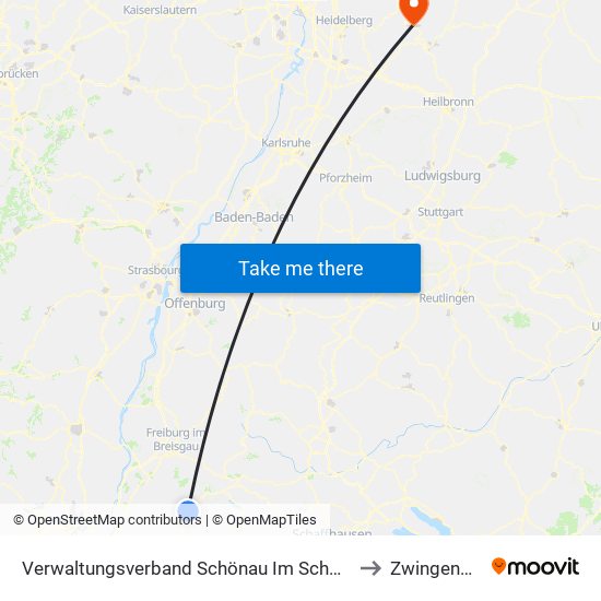 Verwaltungsverband Schönau Im Schwarzwald to Zwingenberg map