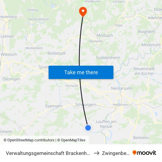Verwaltungsgemeinschaft Brackenheim to Zwingenberg map