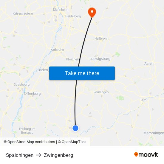 Spaichingen to Zwingenberg map