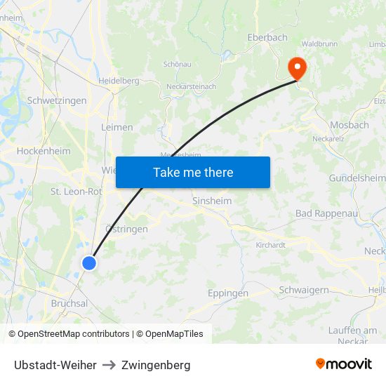 Ubstadt-Weiher to Zwingenberg map