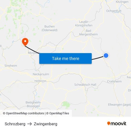 Schrozberg to Zwingenberg map