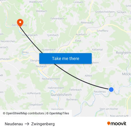 Neudenau to Zwingenberg map