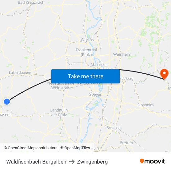Waldfischbach-Burgalben to Zwingenberg map