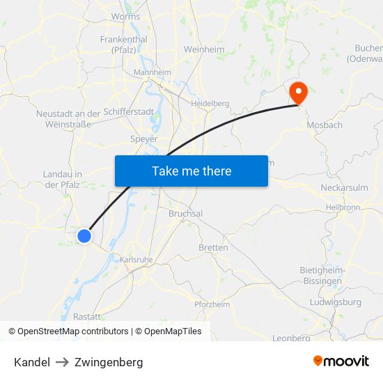 Kandel to Zwingenberg map