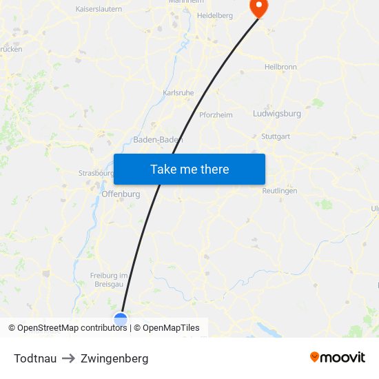 Todtnau to Zwingenberg map