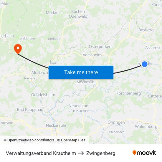 Verwaltungsverband Krautheim to Zwingenberg map