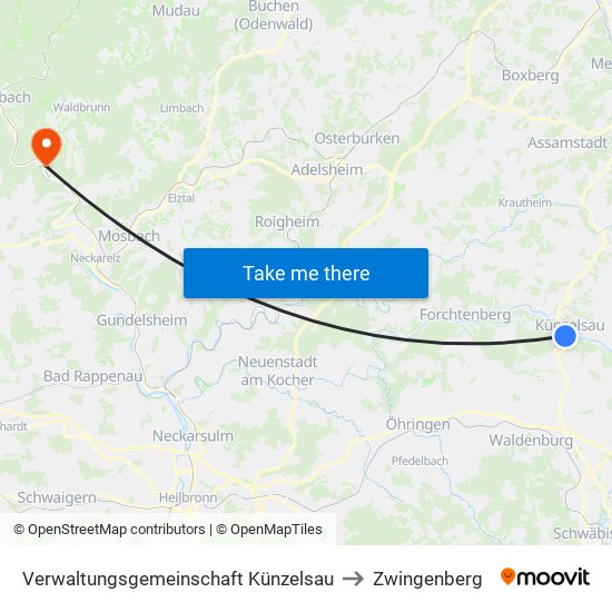 Verwaltungsgemeinschaft Künzelsau to Zwingenberg map