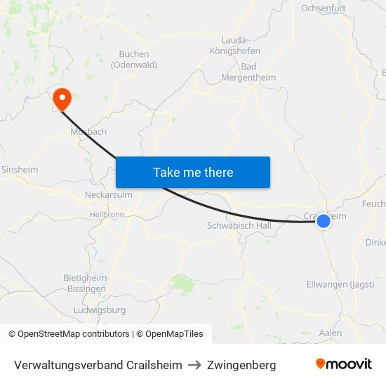 Verwaltungsverband Crailsheim to Zwingenberg map